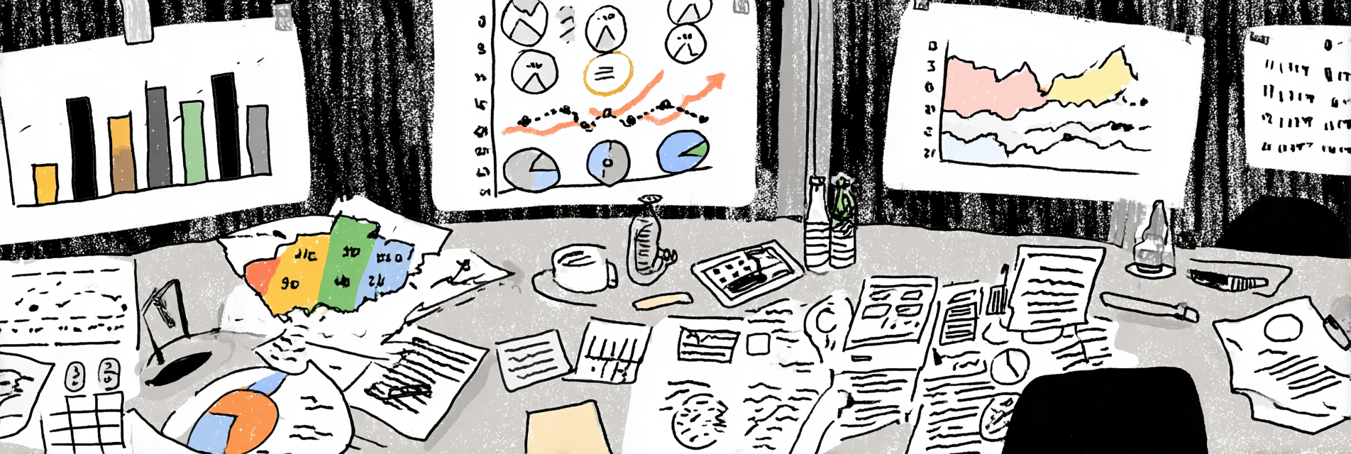 A collage of pie charts and graphs